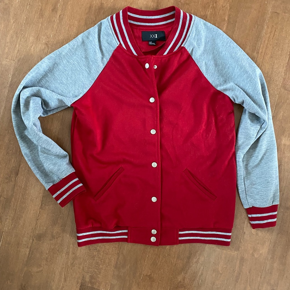 Forever 21 Red and Gray Varsity Jacket